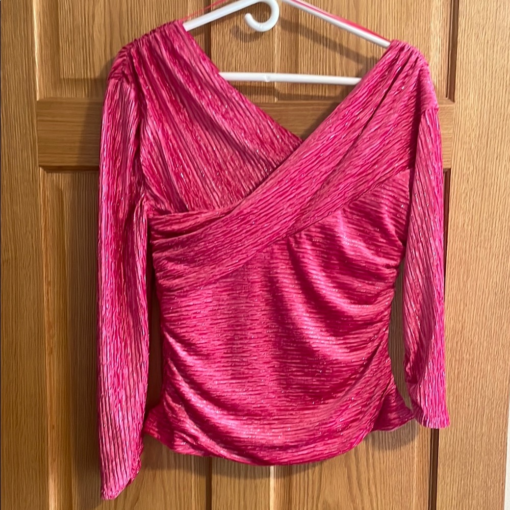 Vici Pink Ruched Asymmetrical 3/4 Sleeve Blouse
